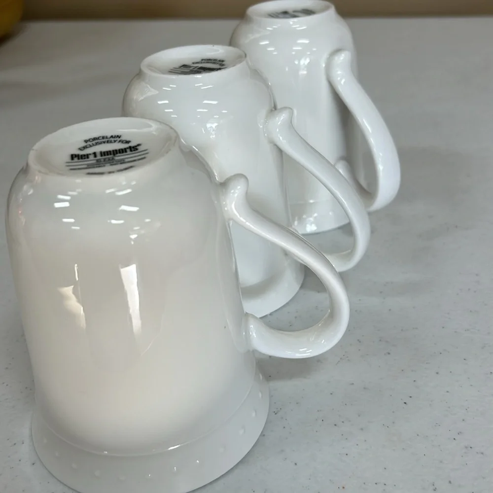 Pier 1 white Elexa Mugs / Cup Set of three